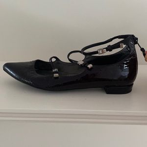 Stuart Weitzman Patent Leather Zip Flat | Size 8